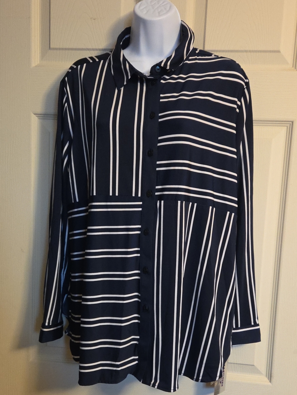 Allison Daley Petite Mixed Stripe Button-Down Blouse Size 14 NWT